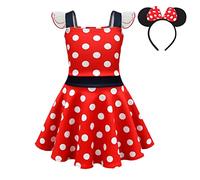 Lito Angels - Disfraz de Minnie Mouse con orejas de ratón para niños, talla 10-11 años, A - lunares rojos