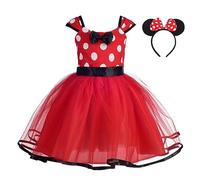 Lito Angels Disfraz de Minnie Mouse para Niña con Orejas de Ratón Aro de Pelo, Vestido de Tul con Lunares, Talla 3-6 meses, Rojo (Número de etiqueta 70)