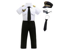Lito Angels Disfraz de piloto para niños, conjunto de 5 piezas con camisa, sombrero, corbata, lentes de sol de 9 a 10 años, disfraz de aviador para Halloween, Navidad, Día Mundial del Libro y fiestas