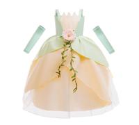 Lito Angels Disfraz de Princesa Rana para Niñas con Flor, Monstruo de bloques y Mangas Desmontables Vestido de Cuento de Hadas para Carnaval, Cumpleaños, Halloween Talla 5-6 Años