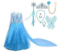 Lito Angels Disfraz de Princesa Reina de Nieve Vestido de con capa Desmontable y Accesorios para Niñas, Talla 7-8 años, E