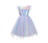 Lito Angels Disfraz de Princesa Unicornio de Cuerno para Niñas, Vestido de Tul Arcoiris para Fiesta de Cumpleaños, Talla 9-10 años, Azul (Número de etiqueta 150)