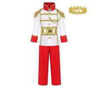 Lito Angels Disfraz de Príncipe Encantador Rey Real con Corona para Niños, Conjunto de Ropa y Pantalones Talla 8-10 años, Rojo (Número de etiqueta 0L)