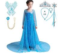 Lito Angels Disfraz de Reino del Hielo Princesa Elsa Vestido de lentejuelas con Capa y Accesorios para Niñas Talla 3-4 años Azul