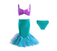 Lito Angels Disfraz de Sirena para Niñas 3 Piezas, Traje de Baño con Falda Brillante de Cola y Top de Bikini para Fiesta en la Piscina, Verde, Talla 18-24 Meses