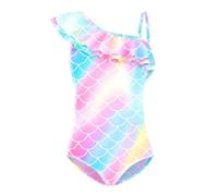 Lito Angels Disfraz de Sirena para Niñas Bañador Entero con Volantes para Fiesta Piscina Playa, 8 - 10 Años