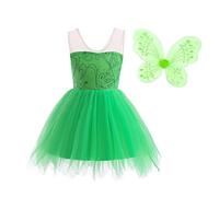 Lito Angels Disfraz de Tinkerbell Vestido de Campanilla Hada Verde con Alas de Mariposa para Niñas, Talla 4-5 años