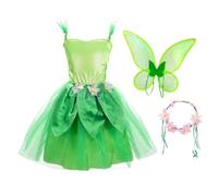 Lito Angels Disfraz de Tinkerbell Vestido de Campanilla Hada Verde con Diadema con Corona de Flores y Alas para Niñas Pequeñas, Talla 2-4 años, M