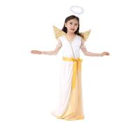 Lito Angels Disfraz de Vestido Blanco de Ángel con Alas y Halo Aureola para Niñas Pequeñas Talla 5-7 años