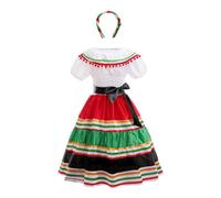 Lito Angels Disfraz Folclórico Mexicano para Niña con Vestido Colorido y Diadema para Carnaval Fiesta Escuela Semana Cultural Espectáculo para Niñas de 5 a 7 Años