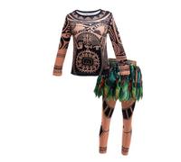 Lito Angels Disfraz Maui para Niños, Traje Tribal con Estampado y Falda-Pantalón Hojas, Pijama Manga Larga Tela Suave para Fiesta Temática Halloween Cosplay Infantil, 4-5 Años