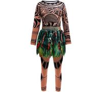 Lito Angels Disfraz Maui para Niños, Traje Tribal con Estampado y Falda-Pantalón Hojas, Pijama Manga Larga Tela Suave para Fiesta Temática Halloween Cosplay Infantil, 5-6 Años