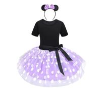 Lito Angels Disfraz Minnie Mouse para Bebe Niña con Orejas de Ratón Aro de Pelo, Vestido de Tul Falda Tutu con Lunares, Talla 18-24 meses, Morado