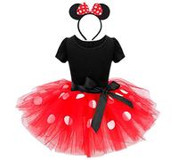 Lito Angels Disfraz Minnie Mouse para Niña con Orejas de Ratón Aro de Pelo, Vestido de Tul Falda Tutu con Lunares, Talla 5-6 años (etiqueta de tela 130), Rojo