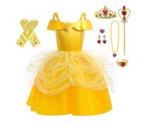 Lito Angels Disfraz Princesa Belle Vestido de la Bella y la Bestia con Accesorios para Niñas Talla 5 a 6 Años, Amarillo, estilo A