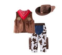 Lito Angels Disfraz Ropa de Vaquero con Pañuelo Rojo, Chaleco y Sombrero para Niños Talla 10-11 años, Marrón (Número de Etiqueta 160)