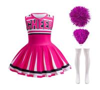 Lito Angels Disfraz Vestido Animadora Cheerleader Ropa de Carnaval Fiesta con Pompones y Calcetines para Niñas Pequeñas Talla 12-13 años, Rosa fuerte