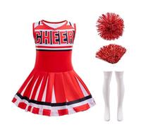 Lito Angels Disfraz Vestido Animadora Cheerleader Ropa de Carnaval Fiesta con Pompones y Calcetines para Niñas Talla 7-8 años, Rojo