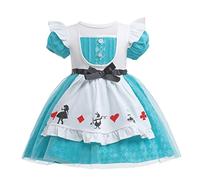 Lito Angels Disfraz Vestido de Alicia en el pais de las con Delantal Blanco para Niña Pequeñas Talla 5-6 años, Turquesa