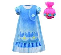Lito Angels Disfraz Vestido de con Peluca Rosa Ropa de Carnaval Fiesta para Niñas Talla 3-4 años, Azul