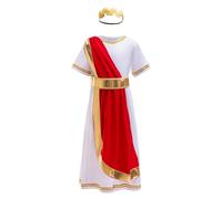 Lito Angels Disfraz Vestido de Dioses Romana Griega Ropa de Carnaval Fiesta con Diadema de Laurel para Niños Talla 8-9 años, Blanco Rojo
