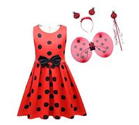 Lito Angels Disfraz Vestido de Ladybug Mariquita con Alas y Accesorios para Niñas Talla 3-4 años, Lunares Rojos