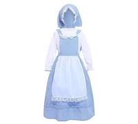 Lito Angels Disfraz Vestido de Medieval Colonial Pionero Guinga Cuadros Azul con Delantal Blanco y Sombrero Gorro para Niñas Talla 6-8 años (Número de etiqueta 0S)