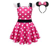 Lito Angels Disfraz Vestido de Minnie Mouse con Aro de Pelo Orejas de Ratón para Niñas Talla 10-11 años, A - Lunares Rosa Fuerte