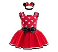 Lito Angels Disfraz Vestido de Minnie Mouse con Diadema para Bebe Niña Carnaval Talla 6-9 meses, Rojo