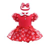 Lito Angels Disfraz Vestido de Minnie Mouse con Diadema para Bebe Niña Talla 12-18 meses, Rojo