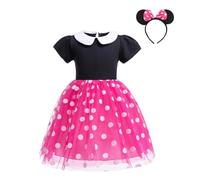 Lito Angels Disfraz Vestido de Princesa Minnie Mouse con Aro de Pelo Orejas de Ratón para Bebe Niñas Talla 12-18 meses, Lunares Rosa Fuerte (Número de etiqueta 80)
