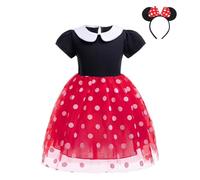 Lito Angels Disfraz Vestido de Princesa Minnie Mouse con Aro de Pelo Orejas de Ratón para Niñas Talla 5-6 años, Lunares Rojo (Número de etiqueta 130)