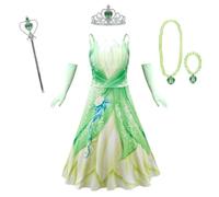 Lito Angels Disfraz Vestido de Princesa rana y el sapo con Guantes y Accesorios para Niñas Talla 9-10 años, Verde