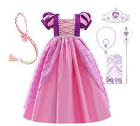 Lito Angels Disfraz Vestido de Princesa Rapunzel con Corona y Accesorios para Niña, Talla 9 a 10 años, Morada, Manga Corta