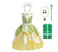 Lito Angels Disfraz Vestido de Princesa Tiana y el sapo con Accesorios para Niñas Talla 5-6 años, Verde