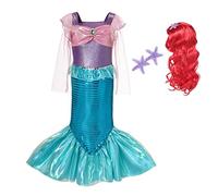 Lito Angels Disfraz Vestido Sirenita Princesa Ariel Sirena con Peluca de Pelo para Niñas Talla 5-6 años, Azul Morado (Número de etiqueta 120)