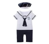 Lito Angels Disfraz Vestido Traje de Marinero con Sombrero Gorro para Bebe Niños Talla 18-24 meses, Blanco