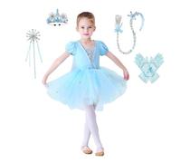 Lito Angels Disfraz Vestido Tutu Princesa Elsa Bailarina de Ballet para Niñas Pequeñas, Maillot de Danza Baile con Accesorios Talla 7-8 años, Azul (Número de etiqueta 140)