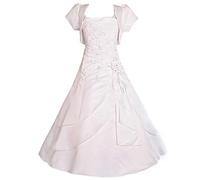 Lito Angels Elegante Vestidos de Raso Blanco con Chaqueta Bolero para Niñas, Boda Fiesta Ceremonia Comunión, Talla 11-12 años
