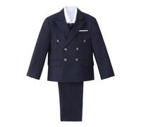 Lito Angels Esmoquin Azul Marino Blazers y Trajes Elegantes para Niños Pequeños, Conjunto de 5 Piezas con Chaqueta y Chaleco Talla 4-5 Años