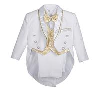 Lito Angels - Esmoquin Blanco para bebé niños, Conjunto de 5 Piezas Traje Formal para Boda, Ceremonia y ocasión Especial. (Chaqueta, Chaleco, Camisa, Pantalones, Pajarita), Tamaño 12-18 Meses