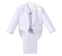Lito Angels Esmoquin Blanco Trajes y Blazers Elegantes para Bebe Niños, Conjunto de 5 Piezas (Chaqueta, Chaleco, Camisa, Pajarita y Pantalones) Talla 12-18 Meses (Número de Etiqueta 01)