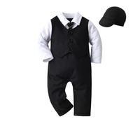 Lito Angels Esmoquin Mono Mameluco Trajes Formal con Sombrero Gorra para Bebe Niños Talla 18-24 Meses, Negro (Número de Etiqueta 95)
