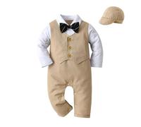 Lito Angels Esmoquin Mono Mameluco Trajes Formal con Sombrero Gorra para Bebe Niños Talla 6-12 Meses, Caqui (Número de Etiqueta 80)