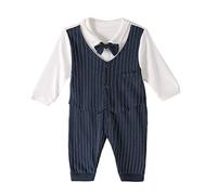 Lito Angels Esmoquin Monos Peleles Bodies Trajes Formal de Una Pieza con Pajarita para Bebe Niños Talla 12-18 Meses, Azul Marino