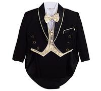 Lito Angels - Esmoquin Negro para bebé niños, Conjunto de 5 Piezas Traje Formal para Boda, Ceremonia y ocasión Especial. (Chaqueta, Chaleco, Camisa, Pantalones, Pajarita), Tamaño 12-18 Meses