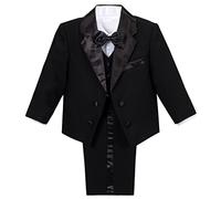 Lito Angels Esmoquin Negro Trajes y Blazers Elegantes para Bebe Niños, Conjunto de 5 Piezas (Chaqueta, Chaleco, Camisa, Pajarita y Pantalones) Talla 12-18 Meses (Número de Etiqueta 01)