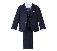 Lito Angels Esmoquin Traje Niño Pequeños Ajuste Delgado, Conjunto 5 Piezas con Chaqueta y Chaleco, para Bodas Ceremonias, Azul Marino, Talla 4 años
