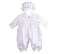 Lito Angels - Ropa de Bautizo Body Mameluco Saten Blanco de Bautismo para Bebe Niño con Gorro Capó, Talla 12-18 Meses (Número de Etiqueta XXL)