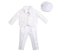Lito Angels Ropa de Bautizo Traje de Boda Blanco para Bebe Niño, con Gorro Capó, Manga Larga, Floral, Talla 12-18 Meses